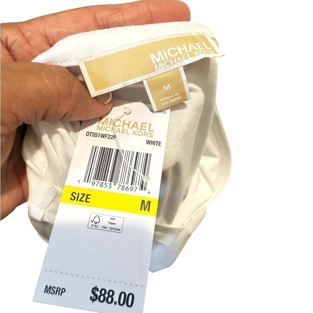 Michael Kors White V-Neck Blouse with Tie Sleeves